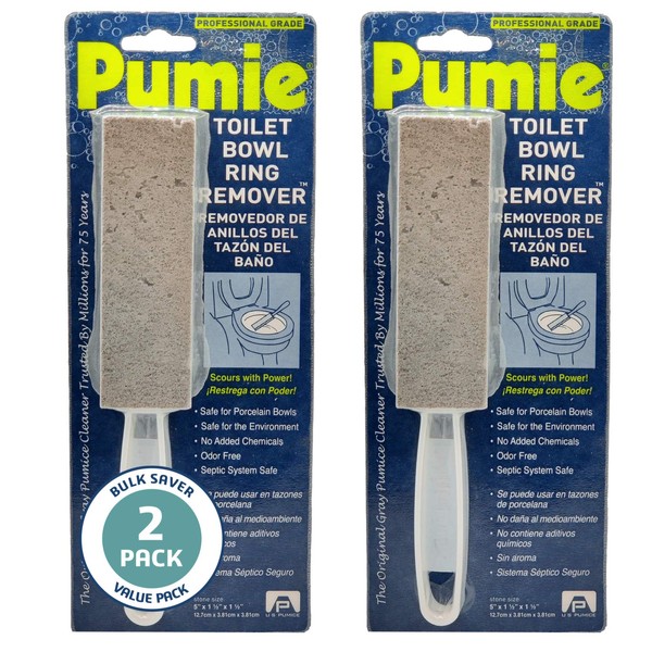 PUMIE Toilet Bowl Ring Remover, TBR6, Pumice Stone with Handle, Removes Unsightly Toilet Rings and Stains from Toilets; Sinks; Tubs; Showers, Safe for Porcelain, Pack of 2