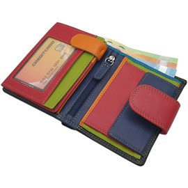 myledershop Cowhide Nappa Leather Women's Purse/Wallet/Purse with RFID & NFC Protection, Multicoloured, multicoloured, Modern