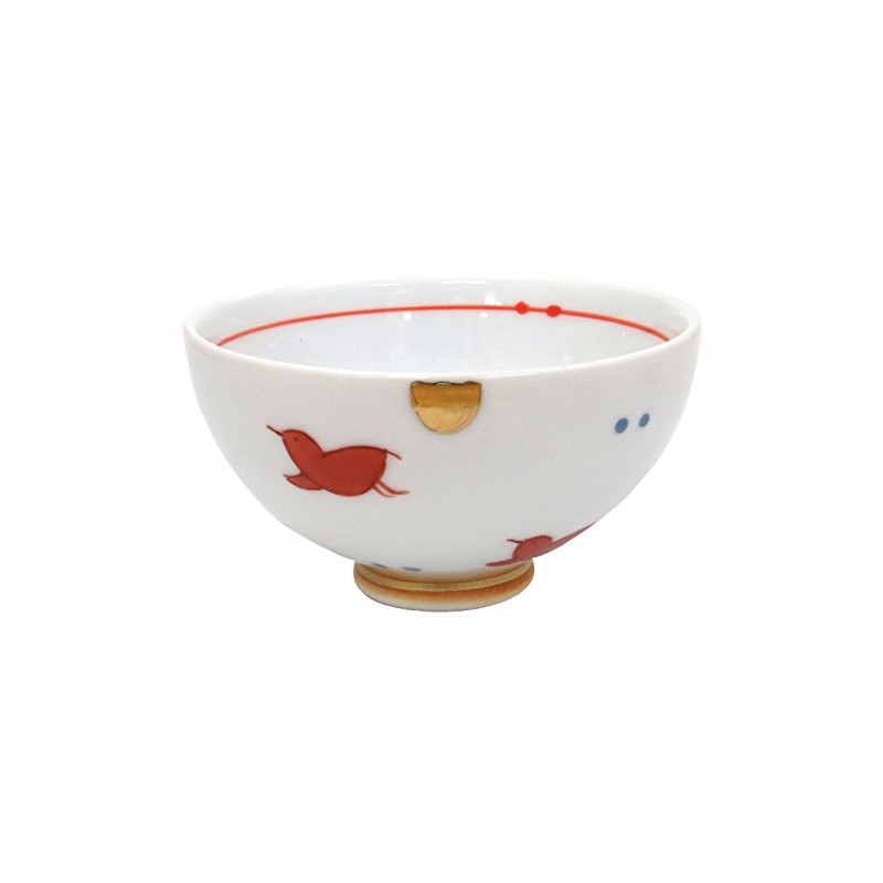 Hasamiyaki MTK-36 Masako Kiln Small Bird Mini Rice Bowl, Red