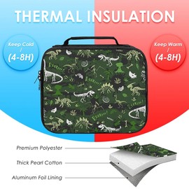 GIITSRIZ Dinosaur Lunch Box for Boys, Dinosaur Fossil Kids Insulated Lunch Bags, Toddler Lunch Box for Daycare, Waterproof Leakproof Portable for School Work Office Travel Picnic