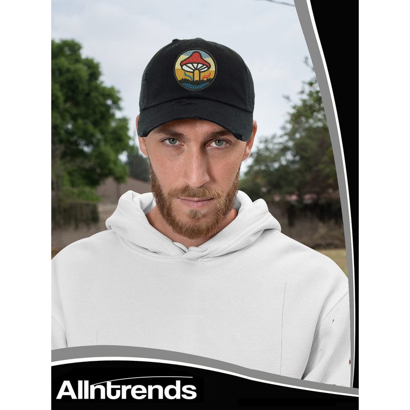 Mushroom Embroidered Dad Hat Vintage Adjustable Cute Cap (Medium Denim)