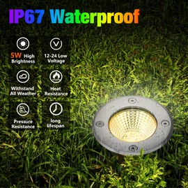 Yahenda 16 Sets Low Voltage Landscape Lights 5W LED Warm White Outdoor Waterproof Deck Lights with Connectors, 12V-24V In-Ground Pathway Lighting for Garden Yard Driveway Patio Walkway