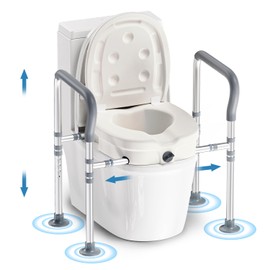 Raised Toilet Seat for Seniors with Handles - 3.5in Elevated Toilet Seat Risers, Elevated Toilet Safety Seat with Adjustable Width & Height, Ideal for Elderly, Pregnant & Handicapped, Fit Any Toilet
