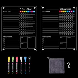 2 Pack Acrylic Magnetic Chore Chart for Kids, 9.5"x12" Daily/Weekly Responsibility Reward Chore Board, Clear Chores Chart for Refrigerator with 6 Markers, Dry Erase Board for Multiple Kids Teens Adult