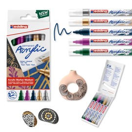 edding 5100 Acrylic Marker For Canvas, Terracotta, Wood & Rocks Coloring and Painting – Round Nib 2-3mm – Permanent & Waterproof Metallic Acrylic Paint Markers in 5 Colors - Multicolored (Metallic)