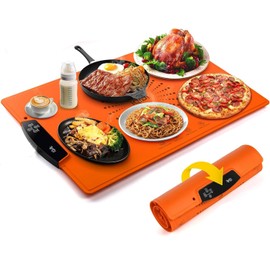Food Warming Mat, Large Electric Warming Tray with 7 Temperature Settings 2-12H Timer and Child-Lock Fast Full Surface Heating Roll Up Food Warmers for Parties Buffet Gatherings Countertop