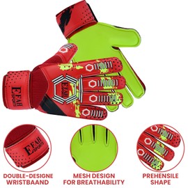 EFAH SPORTS Football Goalkeeper Gloves For kids Boys Children Youth Soccer Goalie Goalkeeping Glove with Strong Grip Palms (Size 6, Red/F.yellow)