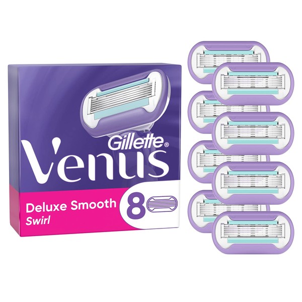 Gillette Venus Deluxe Smooth Swirl Rasierklingen Damen, 8 Ersatzklingen für Damenrasierer mit 5-fach Klinge