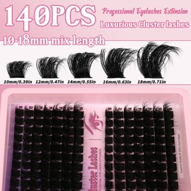 D Curl Lash Clusters Extensions 140 Pcs Individual Eye lash Clusters 300D Cluster Eyelash Lashes Wispy Clusters Lashes Makeup at Home - DIY Lash Extension Kit for Self Application (9-18MM) Mix