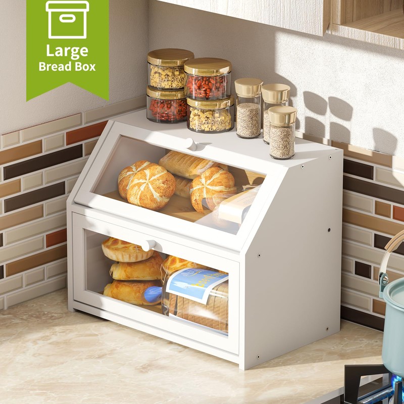 BMOSU Farmhouse Bread Box for Kitchen Countertop Bread box Double