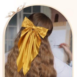 KesaPlan Large Hair Bow Clips for Women, 2PCS Big Satin Bow Hair Slides, French Bowknot Hair Clamps with Long Tail Ribbon, Soft Solid Color Bowknot Hairpins for Girls Teens Hair