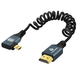 Thsucords 8K Left Angle Micro HDMI to HDMI Coiled Cable,90 Degree HDMI to Micro HDMI Male to Male Spiral Cord, Support 8K@60Hz 4K@120Hz 48Gbps for GoPro Hero, Raspberry Pi 4, Sony Camera(90cm)
