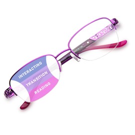 DEHOTRE Progressive Multifocal Reading Glasses Women No Line Bifocal Readers with Nose Pad Metal Half Frame Mid-Near Range 3ft Purple 2.75