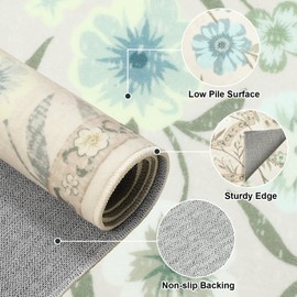 Instellar Floral Area Rug 8x10, Machine Washable Large Indoor Carpets, Non-Slip & Low Pile Area Rugs in Floral and Vintage Designs for Living Room, Bedroom, Dining Room,and Playroom Khaki