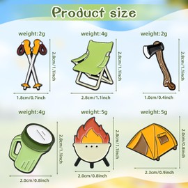 6 PCS Camping Brooch Pins Adventure Outdoors Picnic Enamel Pins Set Mountain Backpack Pins Mini Badge Funny Tent Campfire Axe Flashlight Brooch for Clothing Bag Accessories Decoration Party Gift,