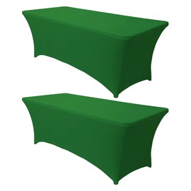 Obstal 6ft Stretch Spandex Table Cover for Standard Folding Tables - Universal Rectangular Fitted Tablecloth Protector for Wedding, Banquet and Party, 72L x 30W x 30H Inches, Emerald Green, 2pc