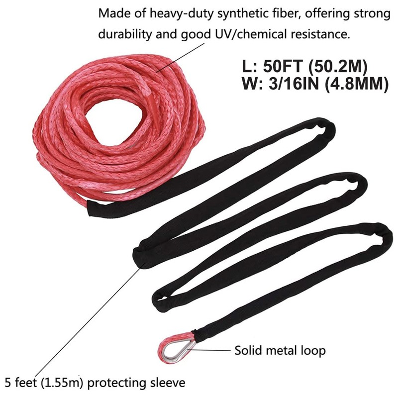 3/16" 50FT 7000Lbs Synthetic Winch Rope, KMFCDAE Universal Heavy Duty