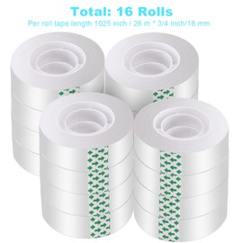 DHOOZ Clear Tape 16 Rolls - Transparent Gift Wrapping Tape Refills, Premium Adhesive for Gifts, Office Tapes Bulk, Desk & Home Supplies - Gift Wrap Tape Rolls