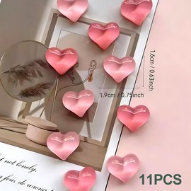 11 Piece Crystal Magnet Heart Shape - Pink Love Fridge Magnet Decoration Set - 3D Fridge Magnetic Heart Stickers for Kitchen, Magnetic Board, Whiteboard and Office Decoration in Everyday Life