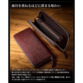 Eredita WL18 Men's Long Wallet, Made in Japan, Italian Leather, YKK Zip Around [Genuine Leather with 1000 Years of History] Minerva Box, dark brown