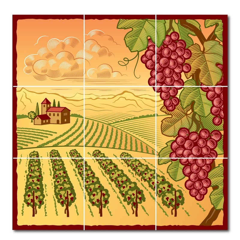 VictoryStore Kitchen Backsplash Ceramic Tile - Grapes and Vineyard Vector
