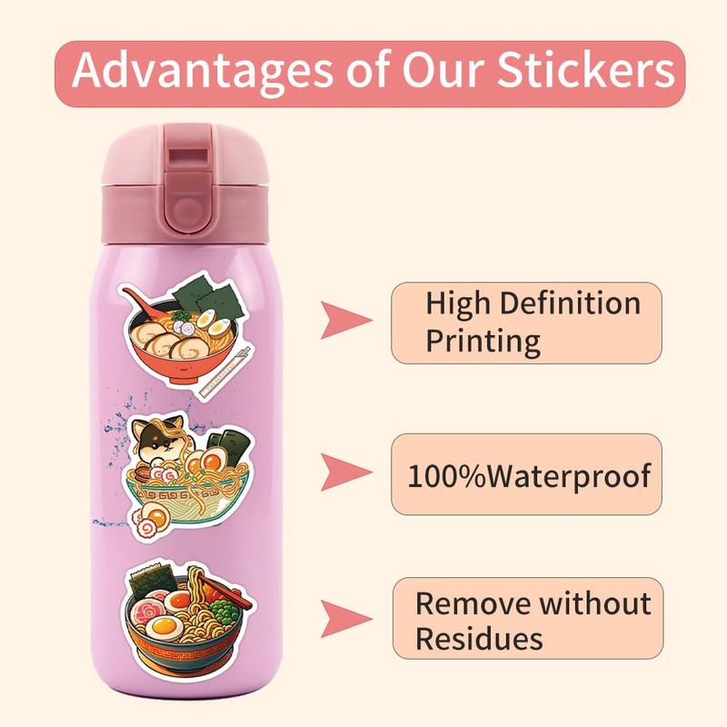 Ramen Stickers for Water Bottle,55 PCS Nordic Wind Scrawl Stickers
