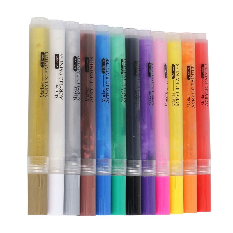 12 Pcs Acrylic Paint Markers 12 Colors 3.0mm Waterproof DIY