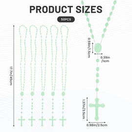 50 Pcs Glow in the Dark Rosary Beads, 17 Inch Green Plastic Rosary Catolico