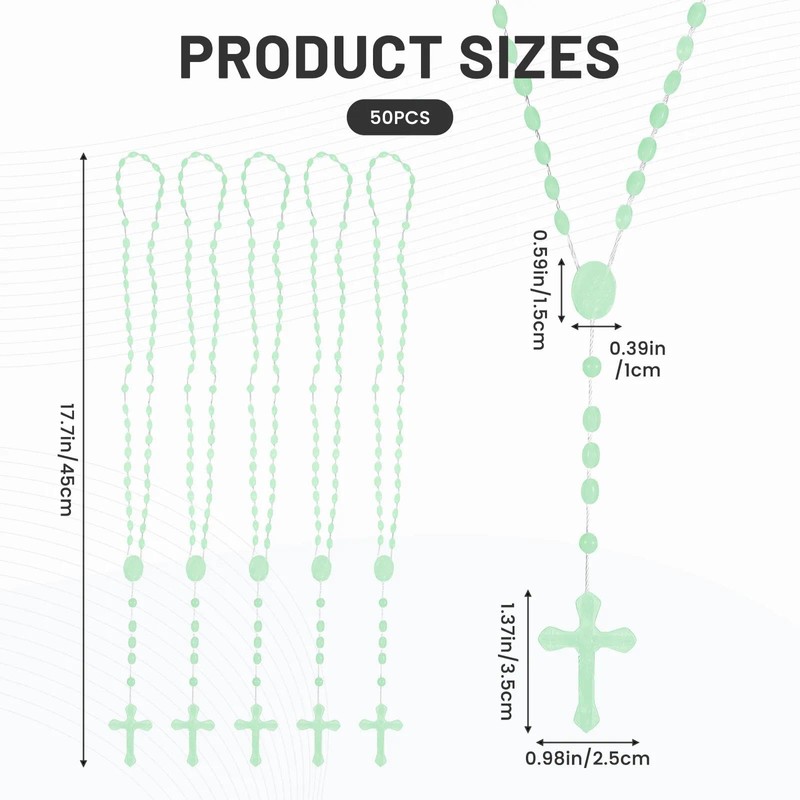 50 Pcs Glow in the Dark Rosary Beads, 17 Inch