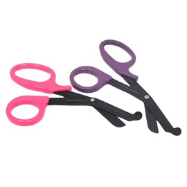 2Pcs Trauma Shears 7.25" All-Purpose Stainless Steel Paramedic Bandage Scissors Black Fluoride-Coated Serrated Blade First Aid Supplies for Medical Students, EMT, Firefighters (Pink + Purple Handle)