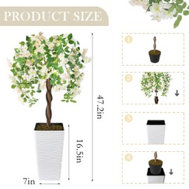 Goldshire Artificial Cherry Blossom Tree 4FT, Fake Floral Tree with White Planter, Decorative Topiary Plant, for Home Porch Decor in/Outdoor