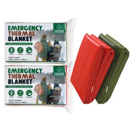 Soild Gears Outdoors Emergency Thermal Blanket, 210cm x 130cm Width, Thicker, Stronger, Reusable -Bugout Bag and Firstaid Kit Necessity - Green and Orange (2 Pack)