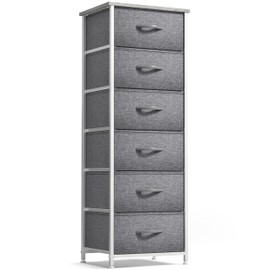 Sorbus Fabric Dresser for Kids Bedroom - Chest of 6 Drawers, Tall Storage Tower, Clothing Organizer, for Closet, for Playroom, for Nursery, Steel Frame, Fabric Bins - Wood Handle (White)