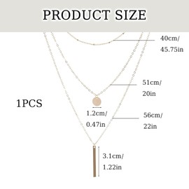 Boho Layered Bar Coin Necklace, Wedding Necklace, Gold Necklace, Dainty Thin Chain Simple Necklace, Pendant Multilayer Necklace, Gold Round Disc Necklace, Necklace Chain for Women and Girls Gifts