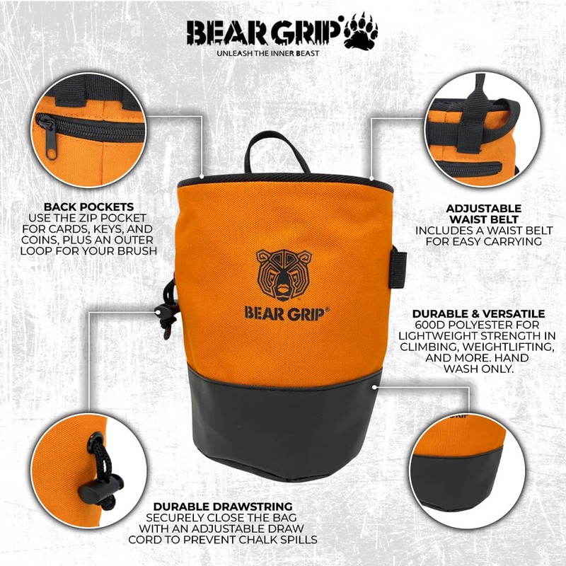 BEAR GRIP Premium Chalk Bag Bundle Pack for Rock Climbing