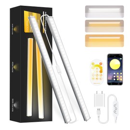 Daymeet Under Cabinet Lights, Bright Ultra Thin 12 Inch LED Cabinet Lighting Under Cabinet Light for Kitchen, 3 Color with Remote and APP Control, USB LED Lights for Closet, Home(2 Pack)