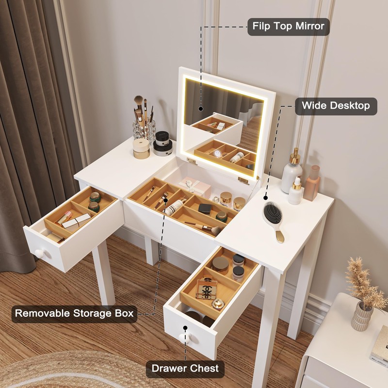 Organizedlife Small Makeup Vanity Desk with Flip Top Mirror, Dressing