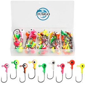 Fishing Jig Heads Hooks Set, 40pcs Assorted Round Jig Head with 3D Eyes Painted Jig Heads for Crappie Bass Walleye 1/4oz 1/8oz 1/16oz 1/32oz Saltwater Freshwater Fishing Tackle Kit