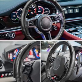 KIMISS Funda para Volante de Color de Fibra de Carbono de 2 Piezas - Antideslizante, Resistente Al Desgaste, Elegante Agarre para Volante - Compatible con:,