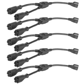 2 Way Power Splitter and 1' Extension Cord - 1 to 2 Cable Strip with 3 Pronged Outlet and Y Style Extension Cord – 5 Pack - Black - SJT 16 AWG – by Luxury Office