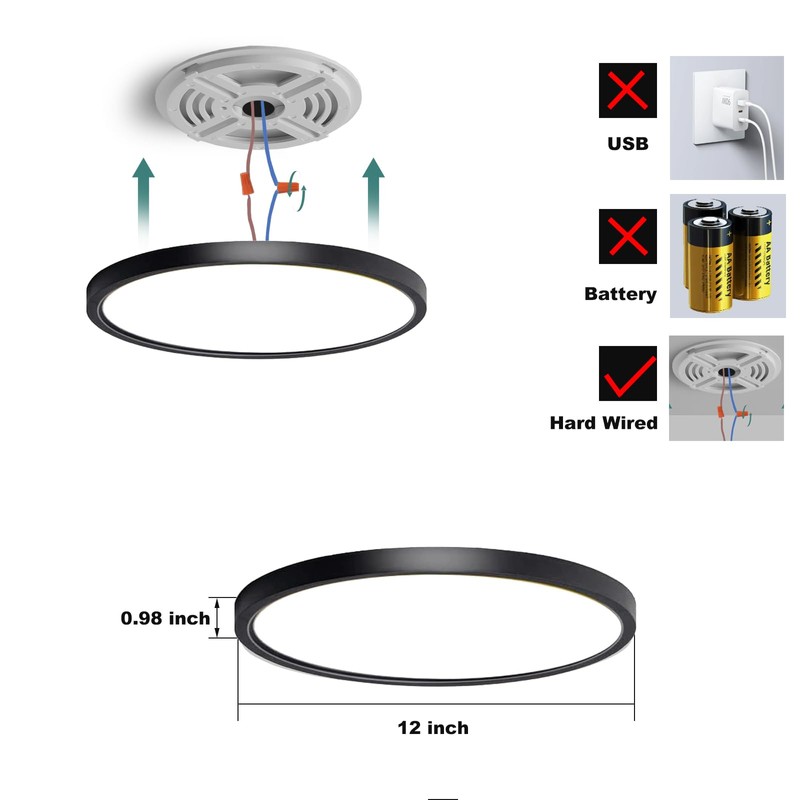 ZCHYLED Hard-Wired Motion Sensor Ceiling Light Indoor,12 inch Motion Sensor