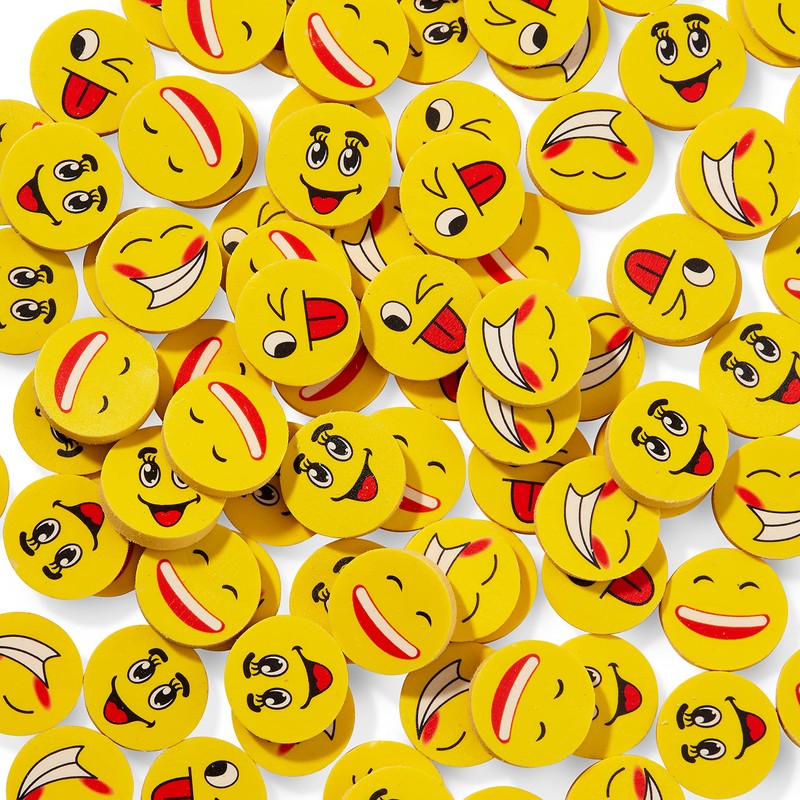 THE TWIDDLERS - 100 Novelty Funny Face Rubber Erasers for