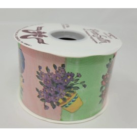 Berwick NEW Berwick Flora-Satin Painted Flower Pots Floral Craft Ribbon 2-3/4" x 50 YDS