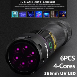 ALONEFIRE SV116 365nm UV Flashlight 60W Powerful Blacklight USB C Rechargeable Black Light for Pet Urine Detector, Scorpion, Resin, Bed Bug, Fishing with UV Protective Glasses, Rechargeable Battery