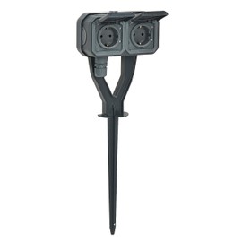 LEGRAND, Plexo New 2-Way Protective Contact Socket with Garden Stake, Plug-In Terminals (SL), Increased Touch Protection, Outdoor Socket, Schuko Standard, 250 V, 16 A, IP55, 463 mm Height, Anthracite,