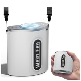 FUNNBIE Portable Waist Fan with 18000RPM Powerful Airflow, 10000mAh Mini Shirt Fan Clip on Rechargeable with 4 Speeds & Hands-Free 24H Cooling, Wearable Belt Fans for Outdoor Travel Camping, White