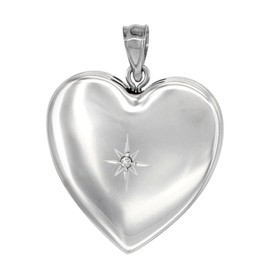1 inch Sterling Silver Diamond Heart Locket Necklace for Women 4 Picture 18 inch RL_30H