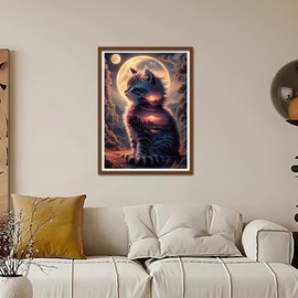 Kulvci Diamond Painting Kits for Adults Cat, Round Full Drill Diamond Art Kits, 5D DIY Diamonds Crafts for Home Wall Decoration Gifts 12×16inch