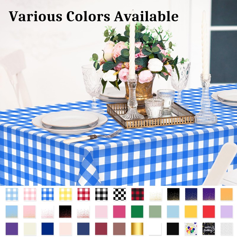 Blue and White Checkered Tablecloth, 2 Pcs 54 ×108 Inches