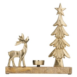 EGLO LIVING Tea Light Holder with Decorative Reindeer Baliguian, Christmas Decoration Windowsill Living Room, Table Decoration Christmas Deer Christmas Tree, Wood and Metal in Gold, 25 x 27 cm